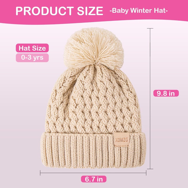 TYOMZG Baby Beanie Hats with 2-Pack,Warm Winter Hats for Boys and Girls,Infant Fleece Lined Toddler Baby Hats for 0-36 Month - Image 2
